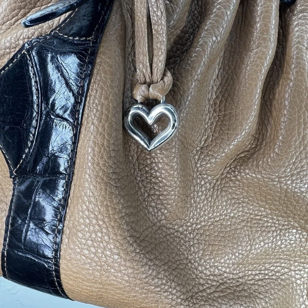 Brighton Pebble Leather Croc details British Tan & Chocolate Brown combo purse